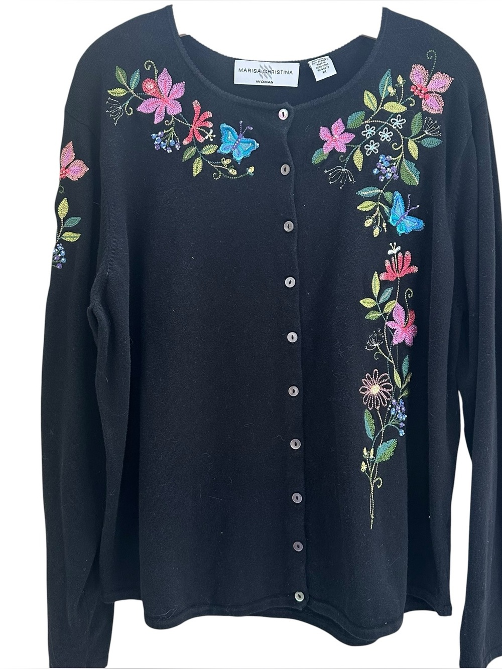 Marisa Christina Woman Vinatge Beaded Embroidered Floral Butterly Cardigan 1X